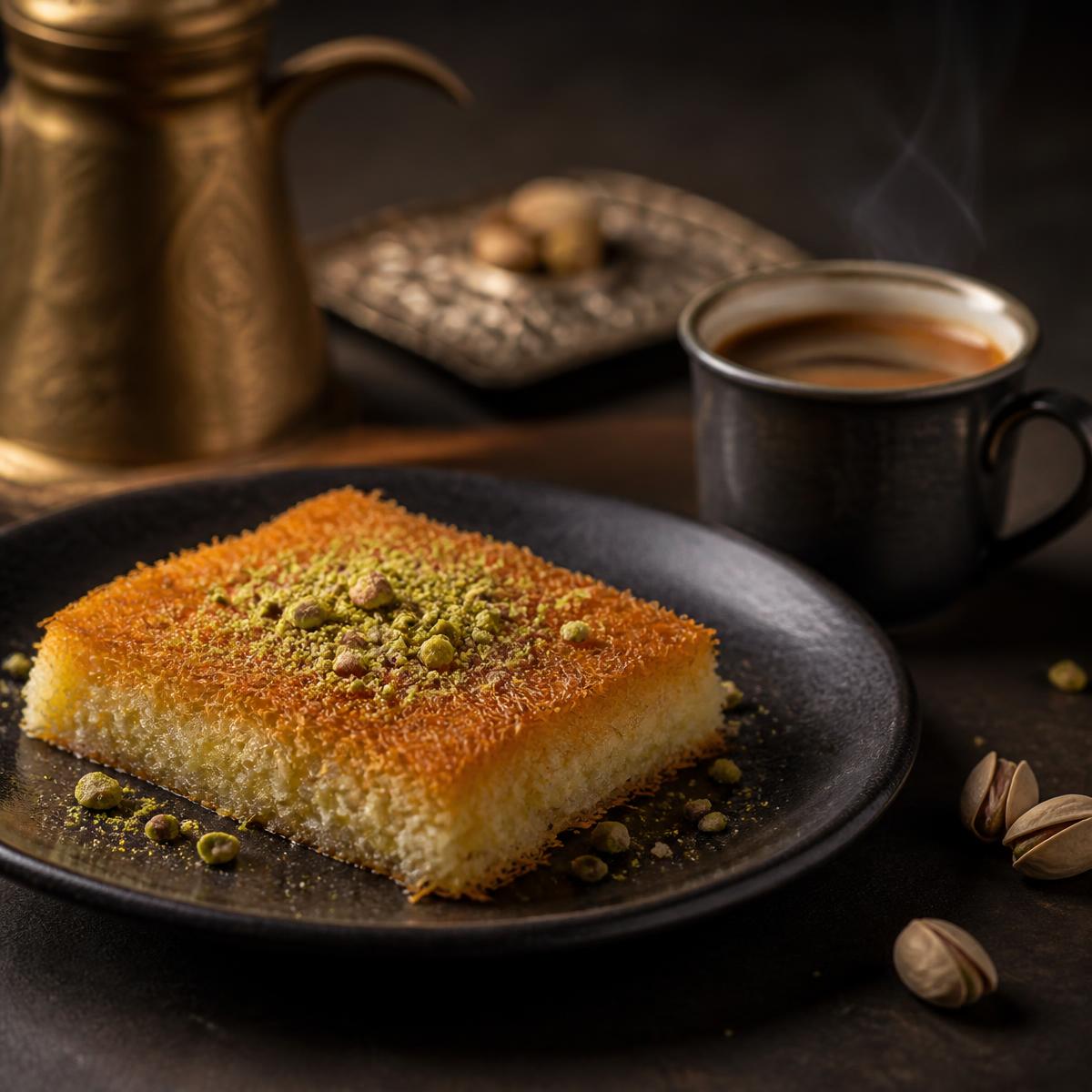 Kunafa med pistage och arabiskt kaffe
