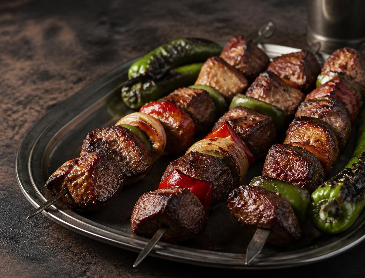 Shish kebab-spett på fat